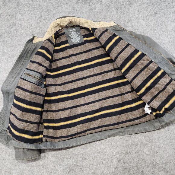 LL Bean Mens L Large Wool Fleece Blanket Lined Canvas Bomber Field Jacket Coat - Picture 11 of 16